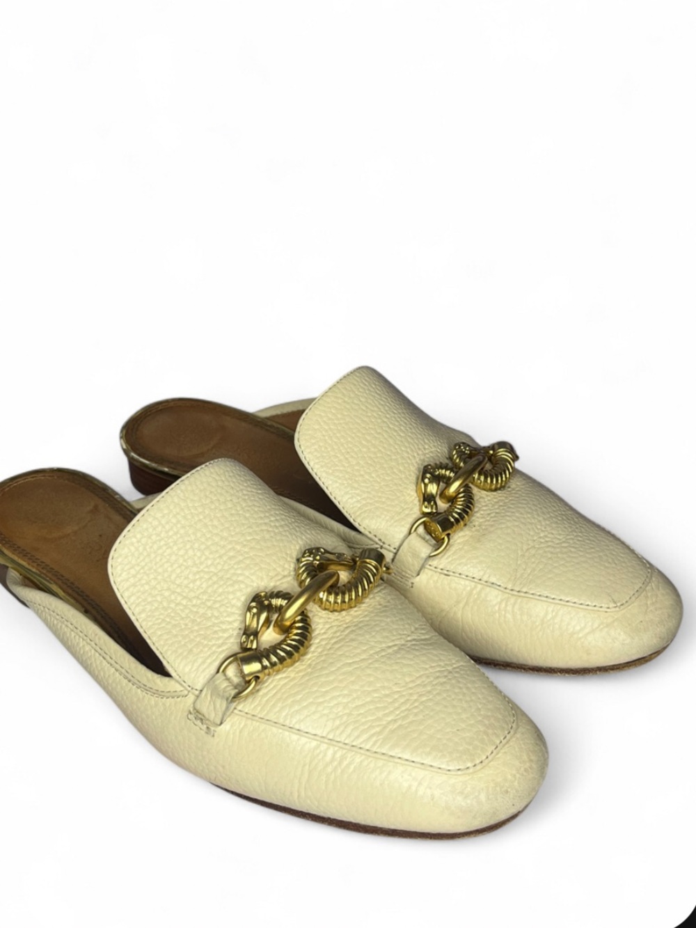 AUTHENTIC - Tory Burch Jessa Backless Loafers - Women’s Size 7 Shoes Cream Gold